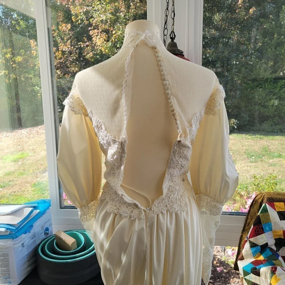 Fantastic Vintage Lace, Satin, Buttons, and puffy sleeves - Picture 8 of 16
